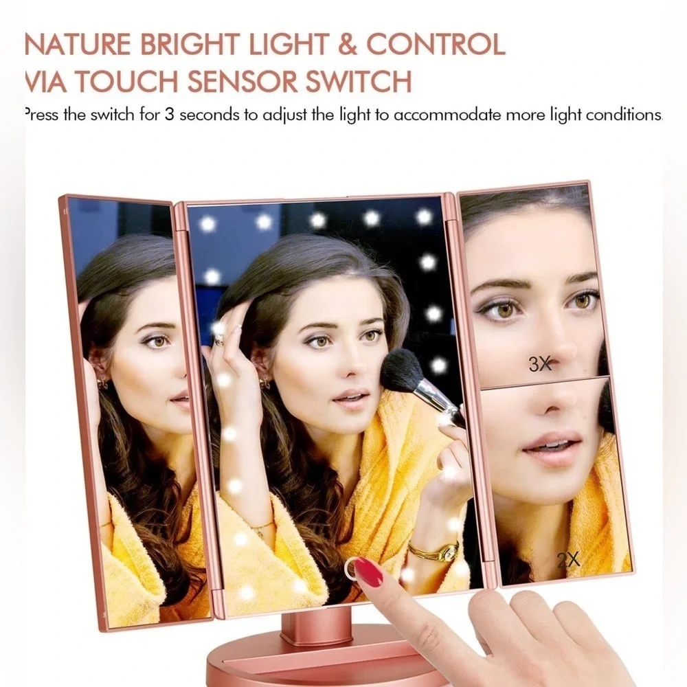 NWT Tri-fold Lighted Vanity Makeup Mirror with 3x/2x Magnification,21 LEDs Light